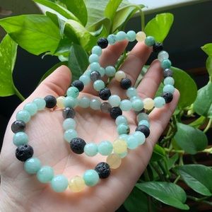 Set of 3 stretchy stone and lava bead bracelets